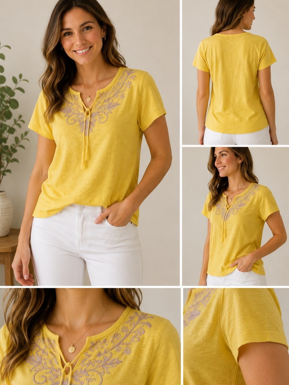LANE BRYANT YELLOW EMBROIDERED TOP